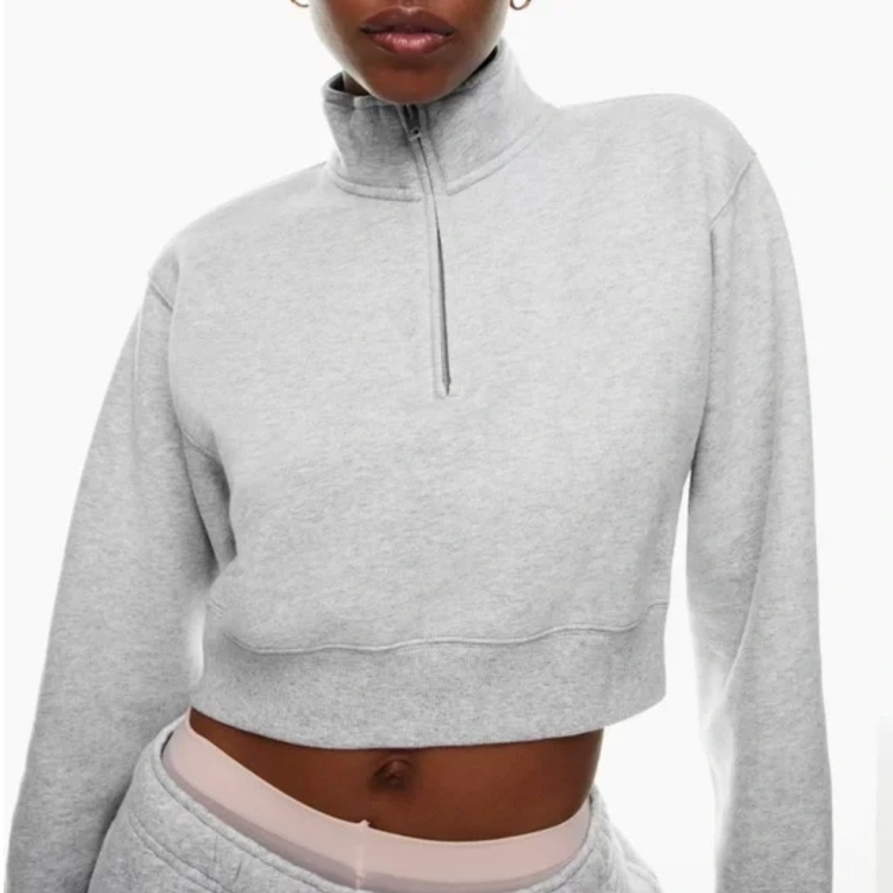 TNA Cozy 1/4 zip Cropped Fleece Sweater in Cloud grey Small